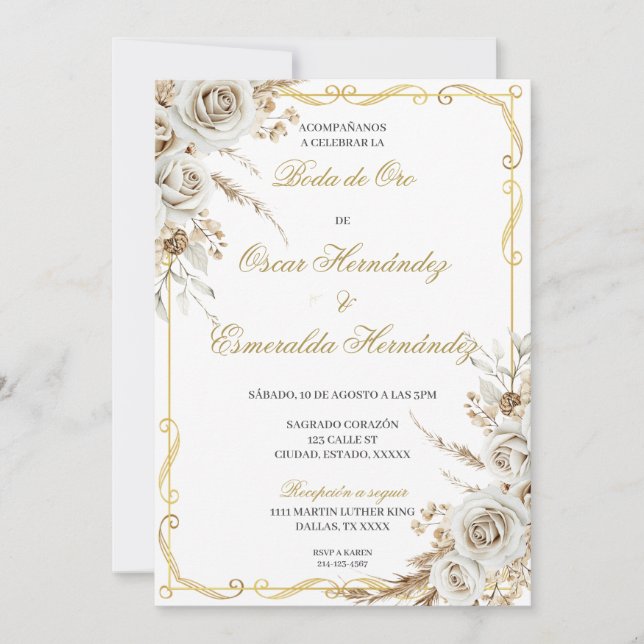 Convites Boda de ouro elegante editável (Frente)