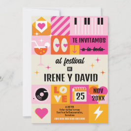 Convites Boda Festivalera Naranja y Rosa (Spanish language)