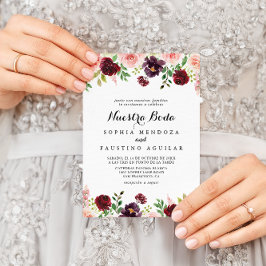 Convites Boda Primavera Floral Nuestra Burgundy