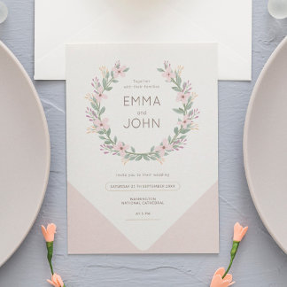 Convites Boda romántico rosa corona de flores silvestres