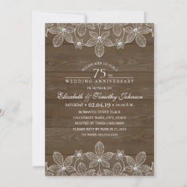 Convites Bodas de 75 Anos de Casamento Rustic Wood Country 