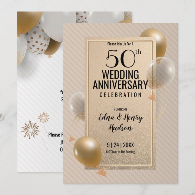 Convites Bodas de Ouro de 50 Anos de Casamento (Frente/Verso)