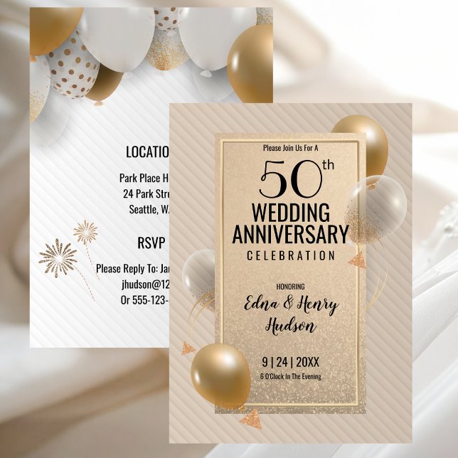 Convites Bodas de Ouro de 50 Anos de Casamento (Golden 50th Wedding Anniversary Invitation with Gold and White)