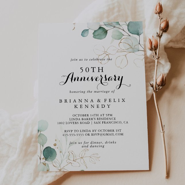 Convites Bodas de Ouro Rustic Eucalyptus 50º Aniversário de (Criador carregado)