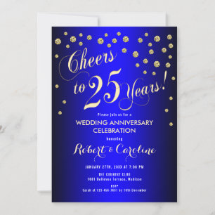 Convites Bodas de Prata - Azul Real e Dourado