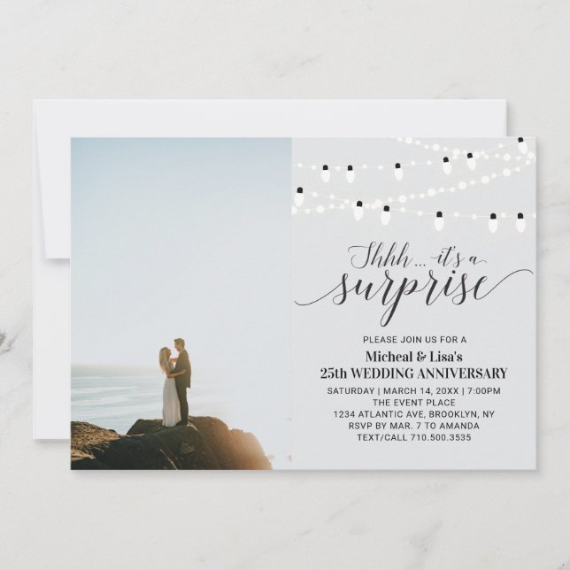 Convites Bodas de Prata / Cinza 25º Aniversário de Casament (Frente)