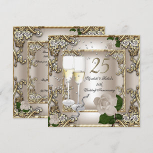 Convites Bodas de Prata Cream Gold Rose Silver 25º Aniversá