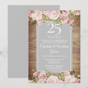Convites Bodas de Prata de 25 Anos Boho Rosas Rústicas