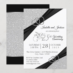 Convites Bodas de Prata de Glitter 25º Aniversário de Casam