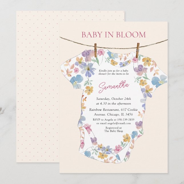 Convites Body de Bebê Caprichoso em Flor Pastel (Frente/Verso)