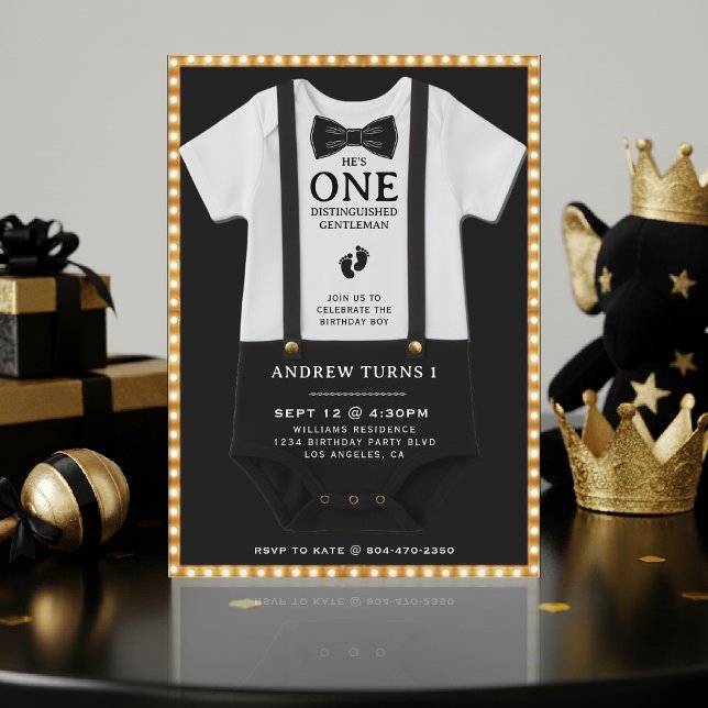 Convites Bodysuit de aniversariante distinto de 1 ano (Boy 1st Birthday Distinguished Gentleman Bodysuit Invitation
)