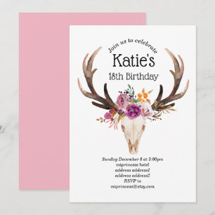 Convites boêmia, crânio de touro, chantageira, aniversár