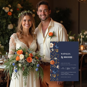 Convites Boêmia Pintada Flores Marinho Casamento de Ferruge