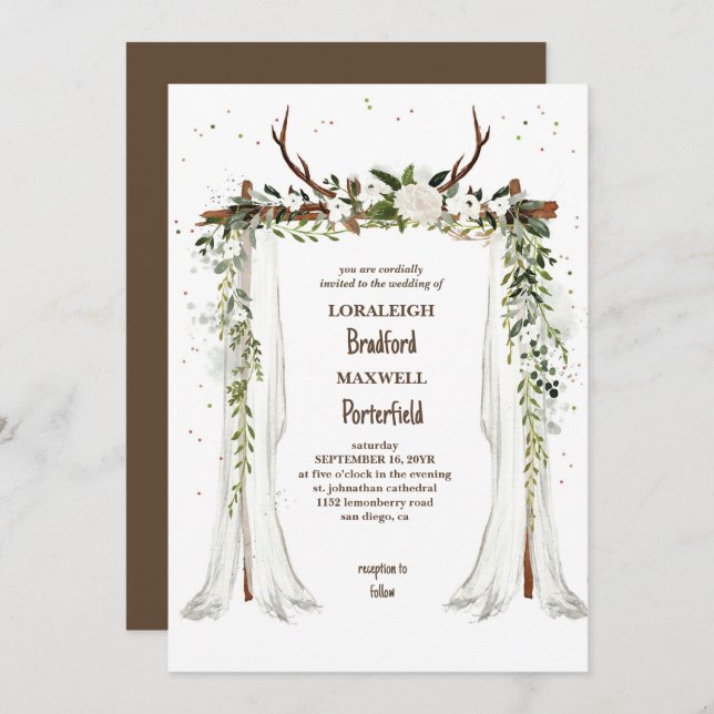 Convites Boêmia russa | Boho Canopy Wedding (Frente/Verso)