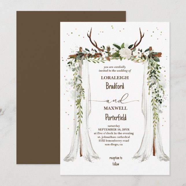 Convites Boêmia russa | Boho Canopy Wedding (Frente/Verso)
