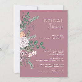 Convites Boêmio Verde & Mauve Chic Floral Flores Bridal 