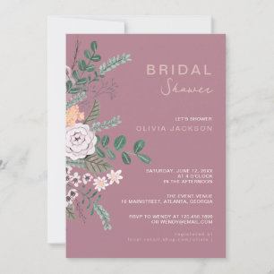 Convites Boêmio Verde & Mauve Chic Floral Flores Bridal 