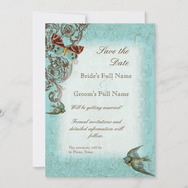 Convites Bognica Weding Date Invite - Verde Azul (Frente)
