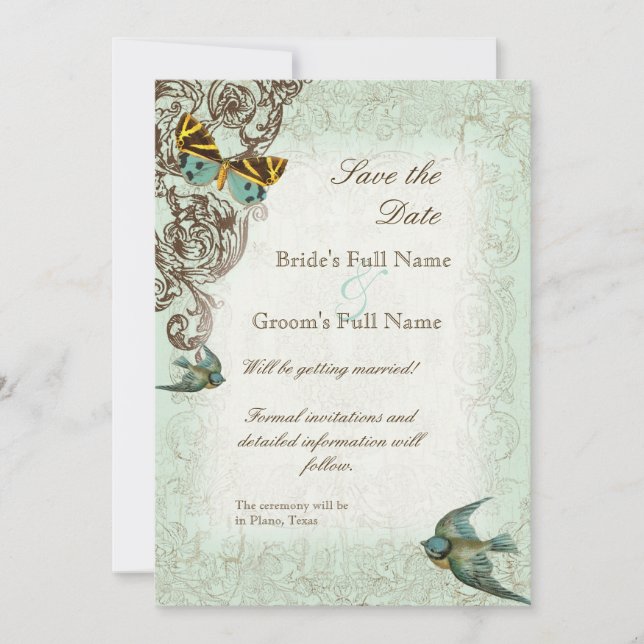 Convites Bognica Weding Date Invite - Verde Azul (Frente)
