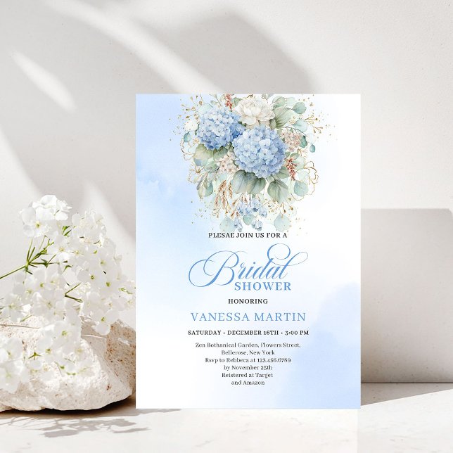 Convites Bohemian Blue Floral Bridal Shower Invitation (Bohemian Blue Floral Bridal Shower Invitation)