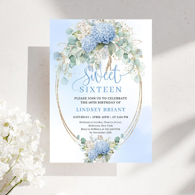 Convites Bohemian Blue Floral Sweet 16 Birthday Invitation (Bohemian Blue Floral Sweet 16 Birthday Invitation)