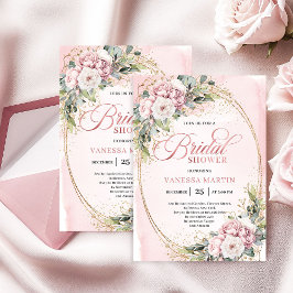 Convites Bohemian Blush Pink Flowers Gold Shower