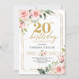 Convites Bohemian blush rosa verde ouro floral 20 anos