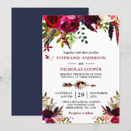 Convites Bohemian boho bordo floral