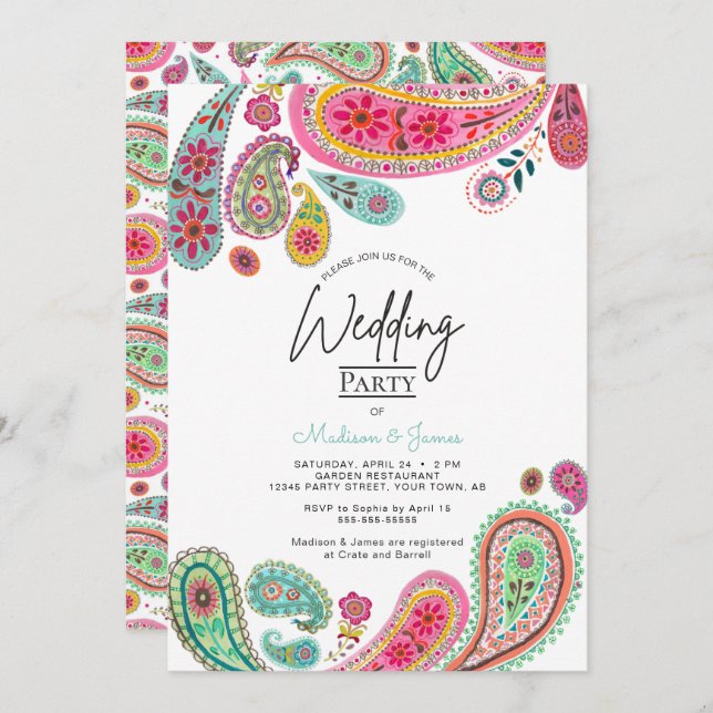 Convites Bohemian Boho Chic Indian Paisley Wedding (Frente/Verso)