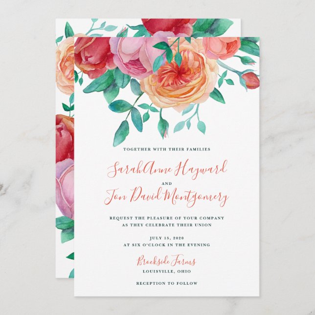 Convites Bohemian Bold Floral Wedation (Frente/Verso)