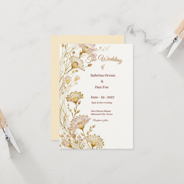 Convites Bohemian, botanical style Invitation (Frente/Verso In Situ)