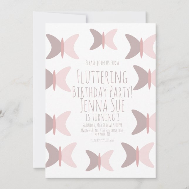 Convites Bohemian Butterfly Pastel Pink Aniversário (Frente)