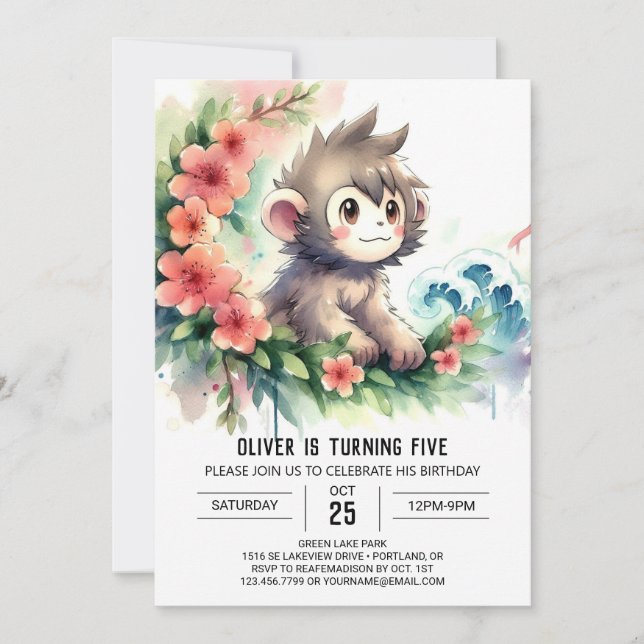 Convites Bohemian Children Monkey Birthday (Frente)