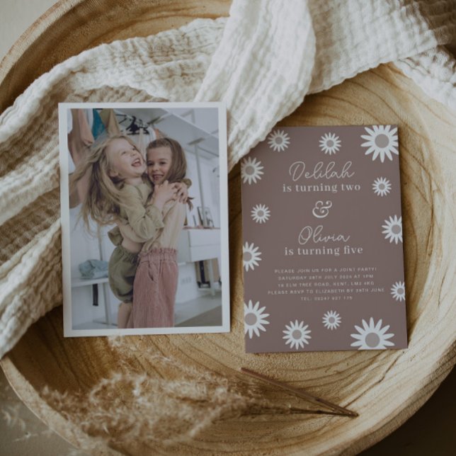 Convites Bohemian Daisy Foto Conjunção de Aniversário (Criador carregado)