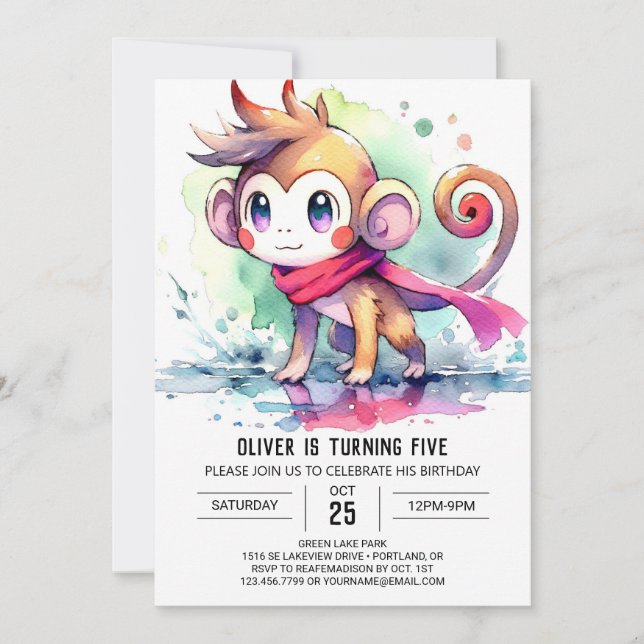 Convites Bohemian Digital Monkey Birthday (Frente)