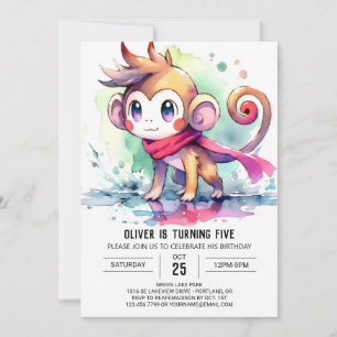 Convites Bohemian Digital Monkey Birthday