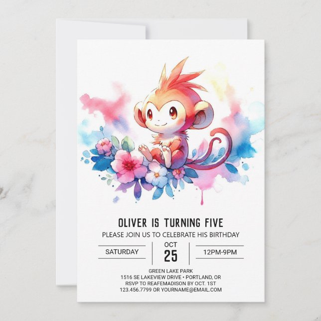Convites Bohemian Digital Monkey Birthday (Frente)