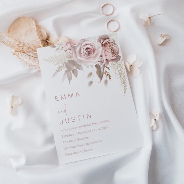 Convites Bohemian Dusty Rosa Blush Casamento Floral (Criador carregado)