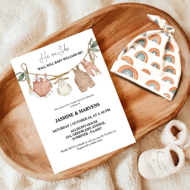 Convites Bohemian, ele ou ela, o gênero de roupas de bebê r (Criador carregado)