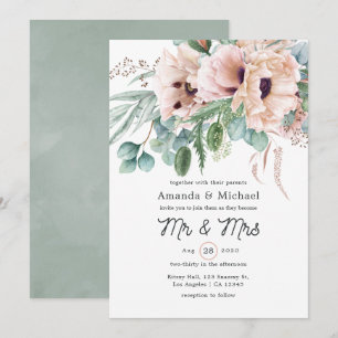 Convites Bohemian Eucalyptus Pink Poppy Casamento