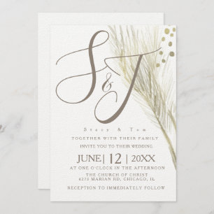 Convites Bohemian Faux Gold Foil Pampas Casamento Ivory
