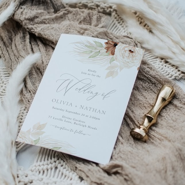 Convites Bohemian Floral Beige & Ivory Wedding (Criador carregado)