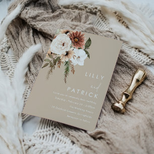 Convites Bohemian Floral Beige Wedding