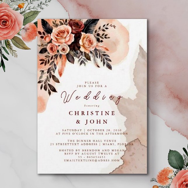 Convites Bohemian Floral Peach Pampas Grass Casamento (Criador carregado)