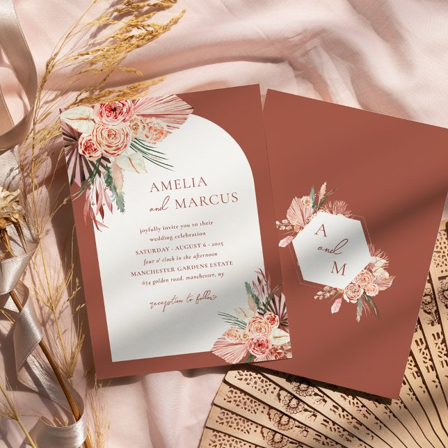 Convites Bohemian Floral Terracotta & Ivory Wedding (Criador carregado)