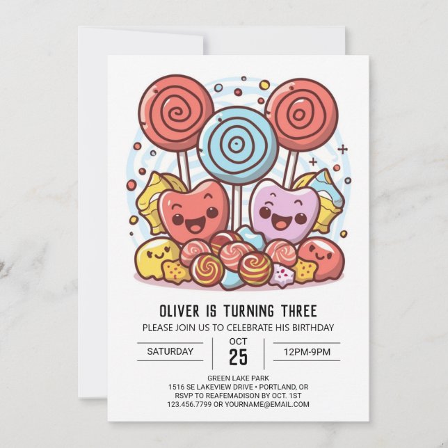 Convites Bohemian Lollipop Birthday (Frente)