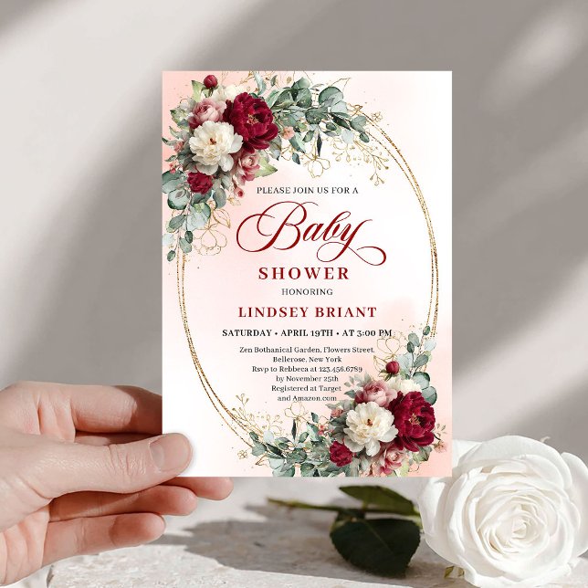 Convites Bohemian Marsala Floral Baby Shower Invitation (Bohemian Marsala Floral Baby Shower Invitation)