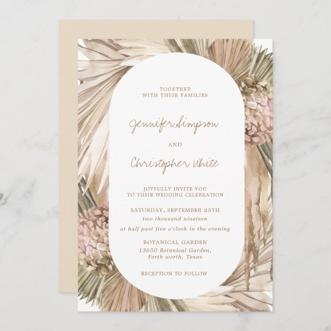 Convites Bohemian Pampas Grass Ivory Earthy Casamento (Frente/Verso)