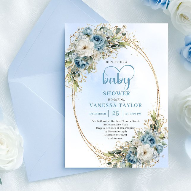 Convites Bohemian Pastel Blue Floral Baby Shower Invitation (Bohemian Pastel Blue Floral Baby Shower Invite.........)