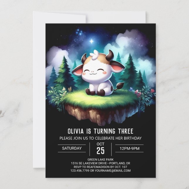 Convites Bohemian Printable Cow Birthday (Frente)